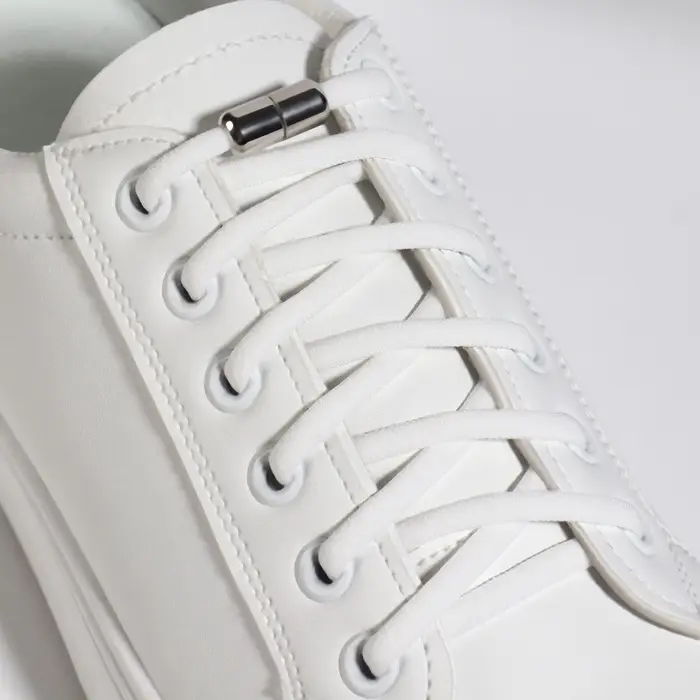 Шнурки для обуви, пара, круглые, с фиксатором, эластичные, d=5 мм, 100 см, белые