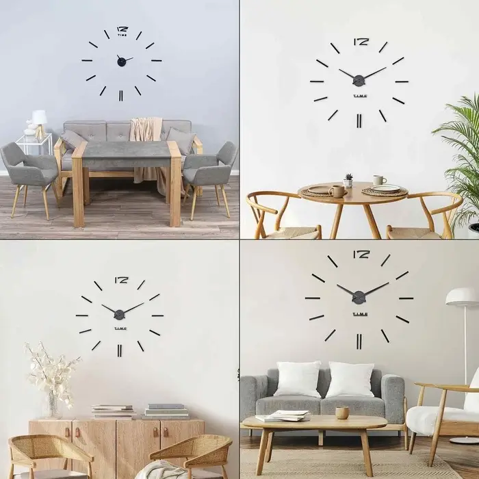 Часы настенные интерьерные большие, 3d &laquo;Кайро&raquo;, плавный ход, наклейка, d=65 см, чёрные