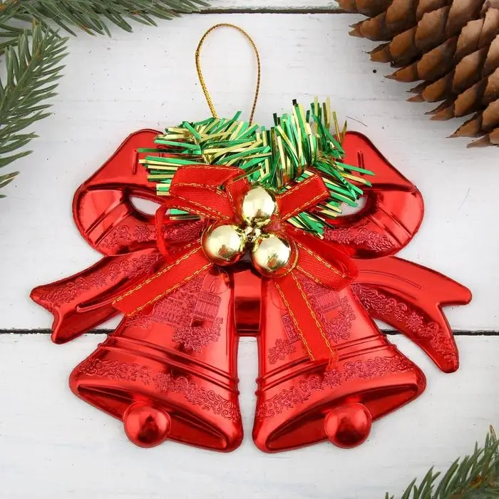 Ёлочная игрушка «Зимнее волшебство. Колокольчик двойной с шариками и лентой» пластик, 12,3х9,5 см, МИКС Ёлочная игрушка «Зимнее волшебство. Колокольчик двойной с шариками и лентой» пластик, 12,3х9,5 см, МИКС