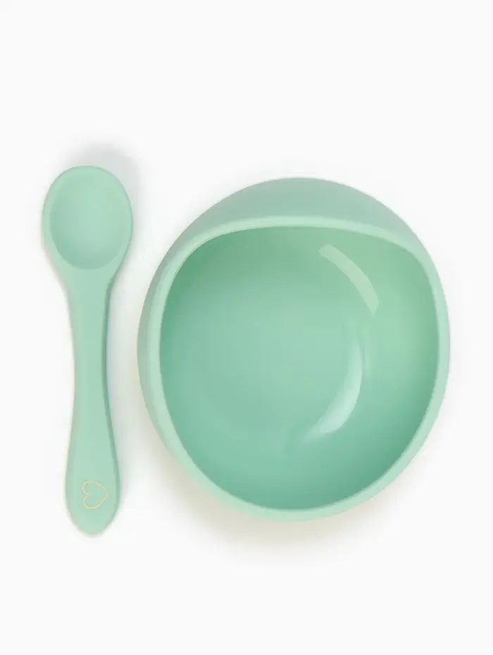 Тарелка детская на присоске и ложка, бирюзовый, Mum&Baby Тарелка детская на присоске и ложка, бирюзовый, Mum&Baby