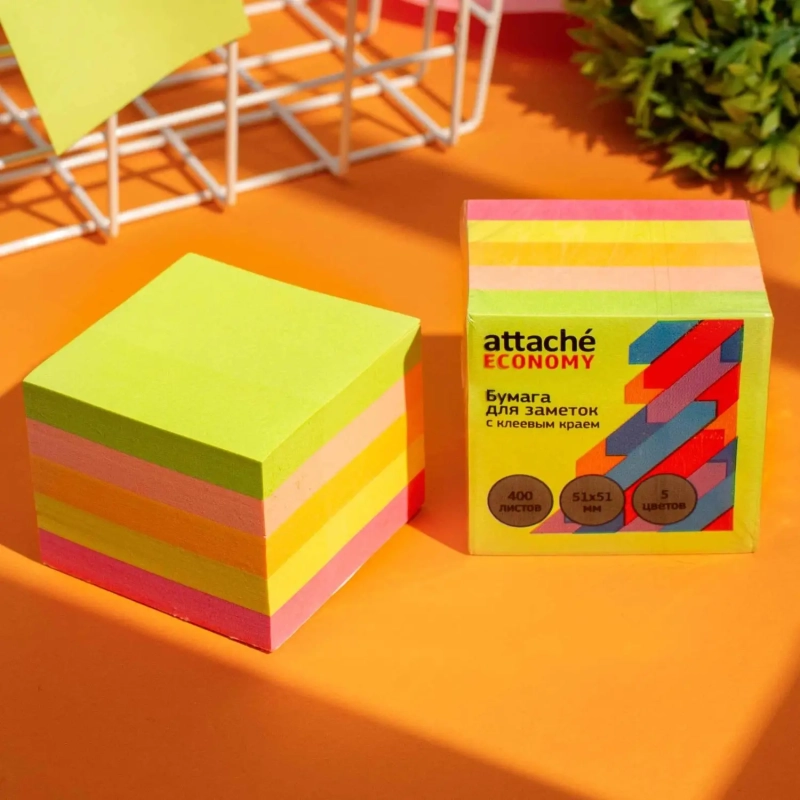 Стикеры  с клеев.краем 51x51 мм, 400 лист, 5 неоновых цв