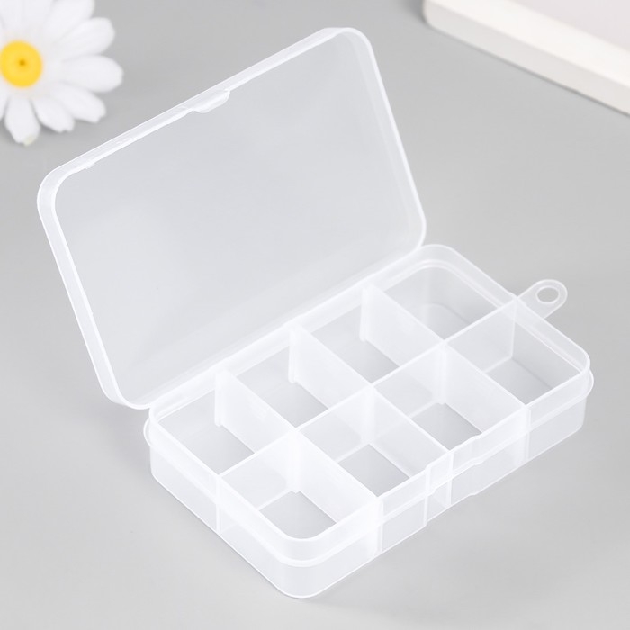 Шкатулка-органайзер для мелочей «Прямоугольная», пластик, прозрачная, 8 отделений, 6.5×10.5×2.2 см