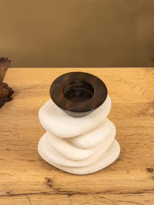 Подсвечник "Каменная башня" камень 10х10х13 см, цв. бежевый