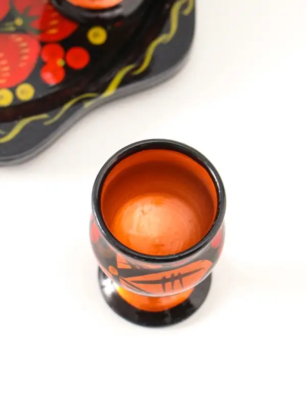 Подарочный набор: 6 шт. 30 мл рюмок на подносе, дерево хохлома