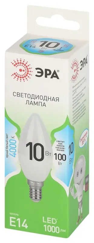 Лампа светодиодная LED 10 Вт 1000Лм 4000К свеча нейтральный E14 220-240В LED B35-10W-840-E14 Green Line