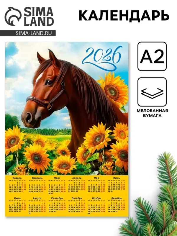 Календарь 2026 &laquo;Конь с подсолнухами&raquo;, А2