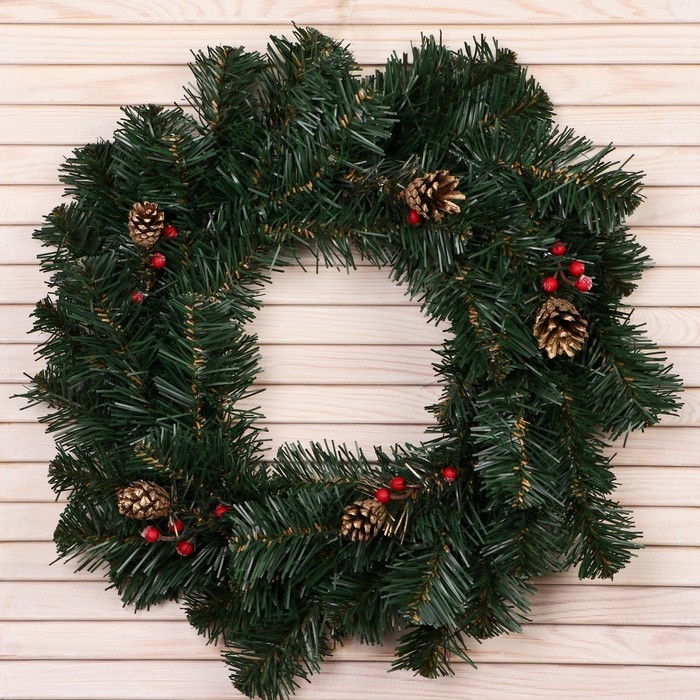 Новогодний венок  Новогодний венок "Рождественский" шишка золото+ягода 45см