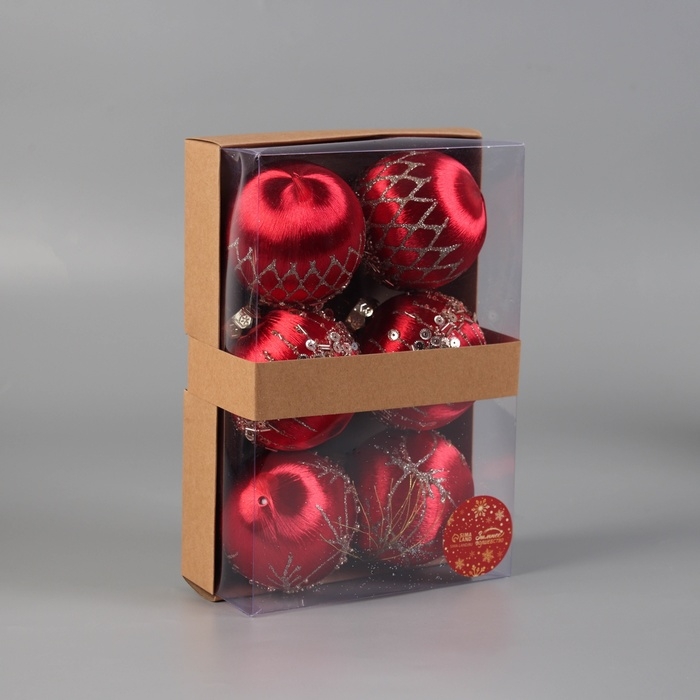 Набор шаров пластик d-8 см, 6 шт Набор шаров пластик d-8 см, 6 шт "Эйден" красный