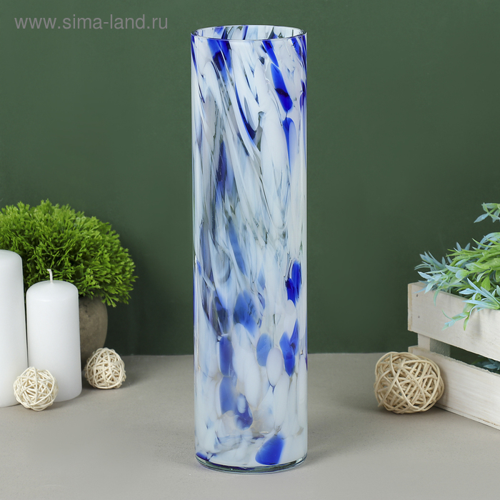 Ваза Ваза "Цилиндр" 8х30 см, бело-синяя