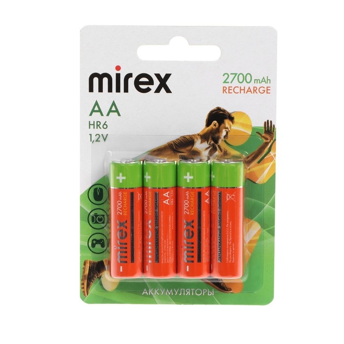 Аккумулятор Mirex, Ni-Mh, AA, HR6-4BL, 1.2В, 2700 мАч, блистер, 4 шт. Аккумулятор Mirex, Ni-Mh, AA, HR6-4BL, 1.2В, 2700 мАч, блистер, 4 шт.