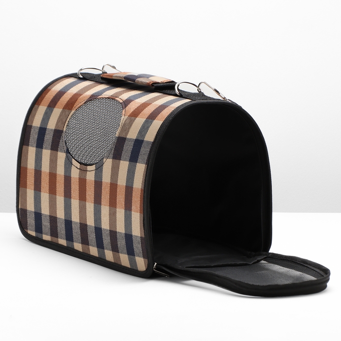 Сумка-переноска каркасная со шторкой, размер S, 37 х 20х 24 см, клетчатая Сумка-переноска каркасная со шторкой, размер S, 37 х 20х 24 см, клетчатая