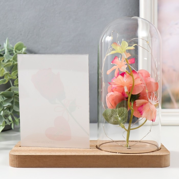 Фоторамка 9х13 см свет  Фоторамка 9х13 см свет "Розовая роза в колбе" от батареек 2хLR1130 9,8х19,5х18 см