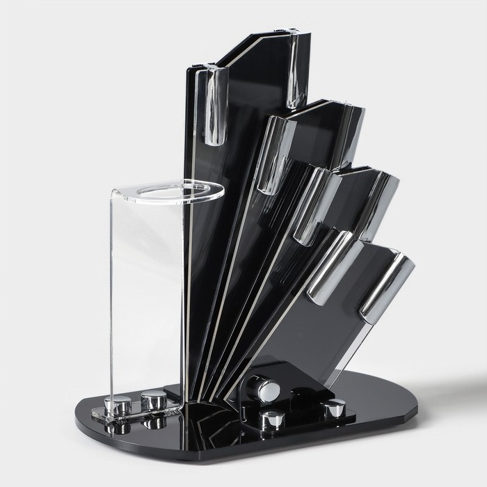 Набор кухонный на подставке Доляна «Симпл», 5 предметов: ножи 7,5 см, 10,5 см, 13 см, 15 см, овощечистка, цвет красный