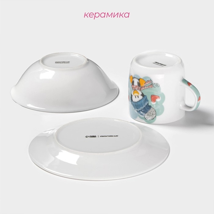 Набор детской посуды Доляна «Пингвинёнок», 3 предмета: кружка 230 мл, миска 400 мл, тарелка d=18 см, цвет белый Набор детской посуды Доляна «Пингвинёнок», 3 предмета: кружка 230 мл, миска 400 мл, тарелка d=18 см, цвет белый