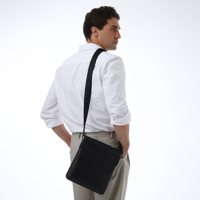 Сумка мужская через плечо TEXTURA, наружный карман, цвет чёрный Сумка мужская через плечо TEXTURA, наружный карман, цвет чёрный