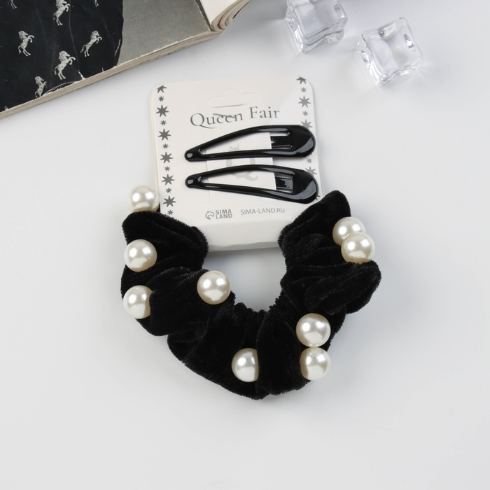 Набор для волос Набор для волос "Глория грация" (резинка 7 см, 2 невидимки 5 см) чёрный