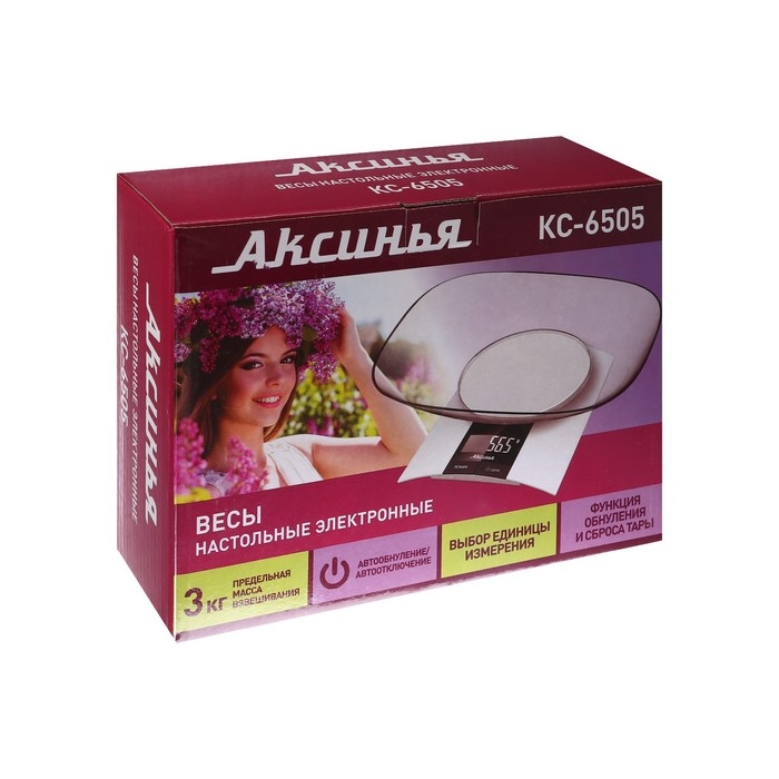 Весы кухонные  Весы кухонные "АКСИНЬЯ" КС-6505, электронные, до 3 кг, белые