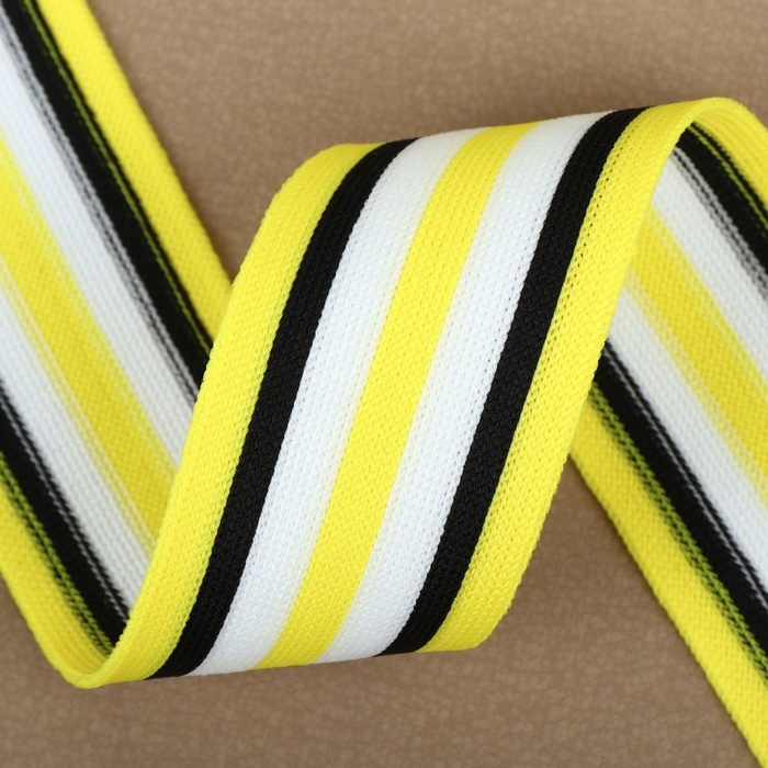 Тесьма трикотажная лампас 40 мм, 9,1 ± 0,5 м, цвет жёлтый/чёрный/белый