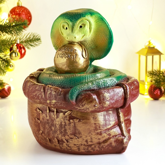 Новый год. Символ 2025. Копилка Новый год. Символ 2025. Копилка "Змея в мешке" 21х18х23см, цветная