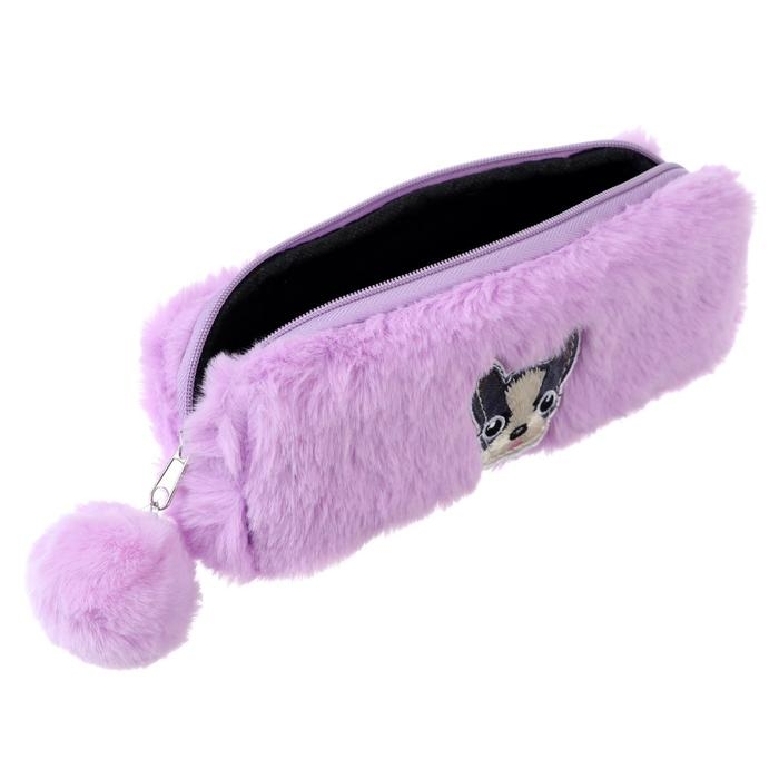 Пенал школьный на молнии Пенал школьный на молнии "Мордочка", (с бомбошкой, меховой), МИКС