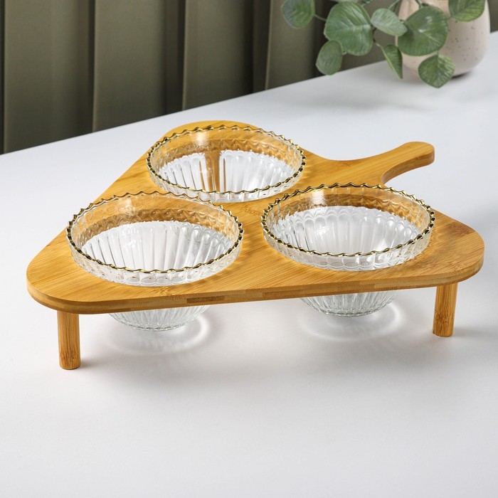 Набор салатников стеклянных на подставке «Ронда», 350 мл, 37,5×32,5×7 см, 3 шт Набор салатников стеклянных на подставке «Ронда», 350 мл, 37,5×32,5×7 см, 3 шт