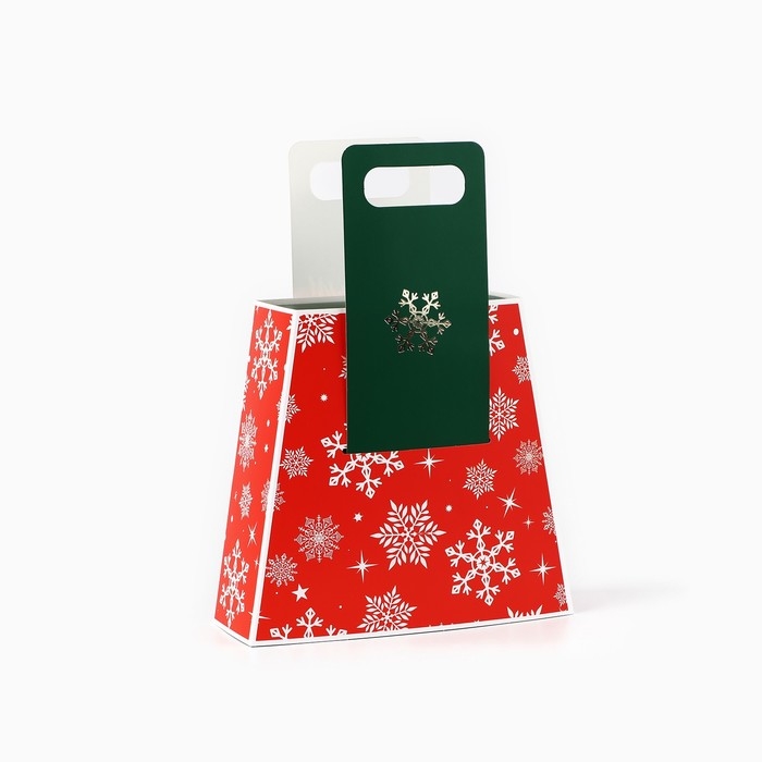 Коробка новогодняя складная с ручками «Снежинки» 23 х 8 х 32 см, Новый год Коробка новогодняя складная с ручками «Снежинки» 23 х 8 х 32 см, Новый год