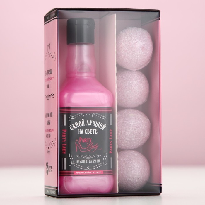 Новогодний подарочный набор косметики Party Lady, гель для душа во флаконе виски 250 мл и бомбочки для ванны 4 х 40 г, Новый Год Новогодний подарочный набор косметики Party Lady, гель для душа во флаконе виски 250 мл и бомбочки для ванны 4 х 40 г, Новый Год