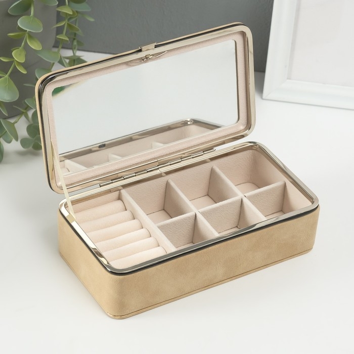 Шкатулка кожзам для украшений Шкатулка кожзам для украшений "Бархатная кожа" песочная 10х18х6 см