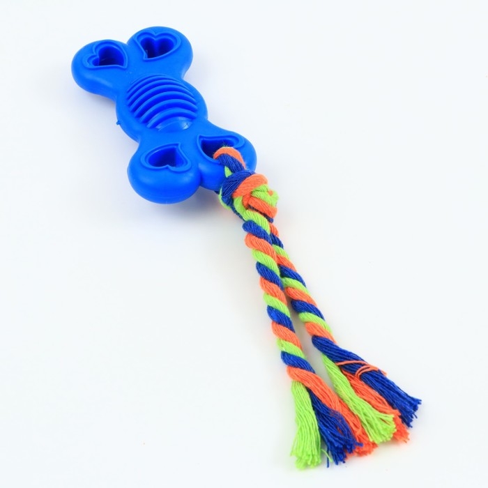 Игрушка жевательная с канатом Игрушка жевательная с канатом "Косточка на привязи", 9,5 см, синяя
