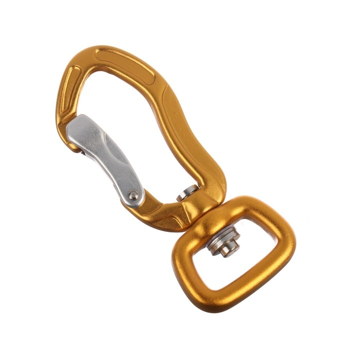 Карабин с защелкой и вертлюгом, 7х3 см, 200 кг, жёлтый Карабин с защелкой и вертлюгом, 7х3 см, 200 кг, жёлтый