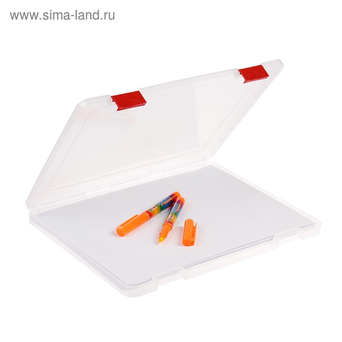 Папка для документов А4, с красными защелками, 230 х 305 х 23 мм, прозрачный корпус Папка для документов А4, с красными защелками, 230 х 305 х 23 мм, прозрачный корпус