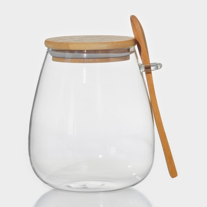 Банка стеклянная для хранения сыпучих продуктов и ложкой «Эко», 1 л, 12×14,4 см, с бамбуковой крышкой Банка стеклянная для хранения сыпучих продуктов и ложкой «Эко», 1 л, 12×14,4 см, с бамбуковой крышкой