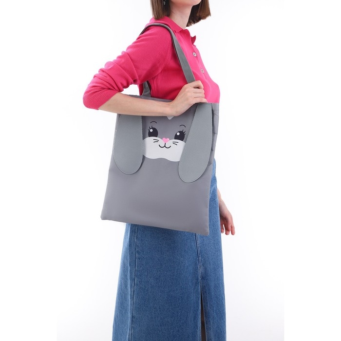 Сумка шопер «Зайка», 34.5 х 0.5 х 39 см серый