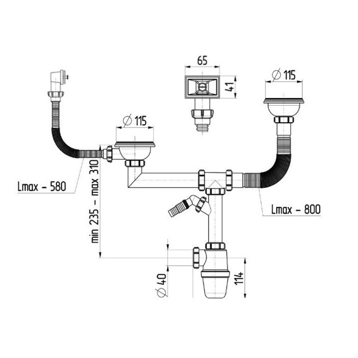 Сифон для мойки Akvater, 3 1/2 Сифон для мойки Akvater, 3 1/2" х 40 мм, двойной, прямоуг. перелив, отвод для стир. машины