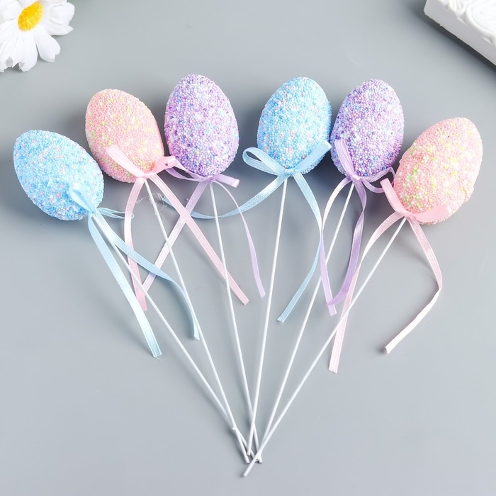 Декор пасхальный на палочке  Декор пасхальный на палочке "Яйцо - бисер" набор 6 шт разноцветные 5х3х3 см