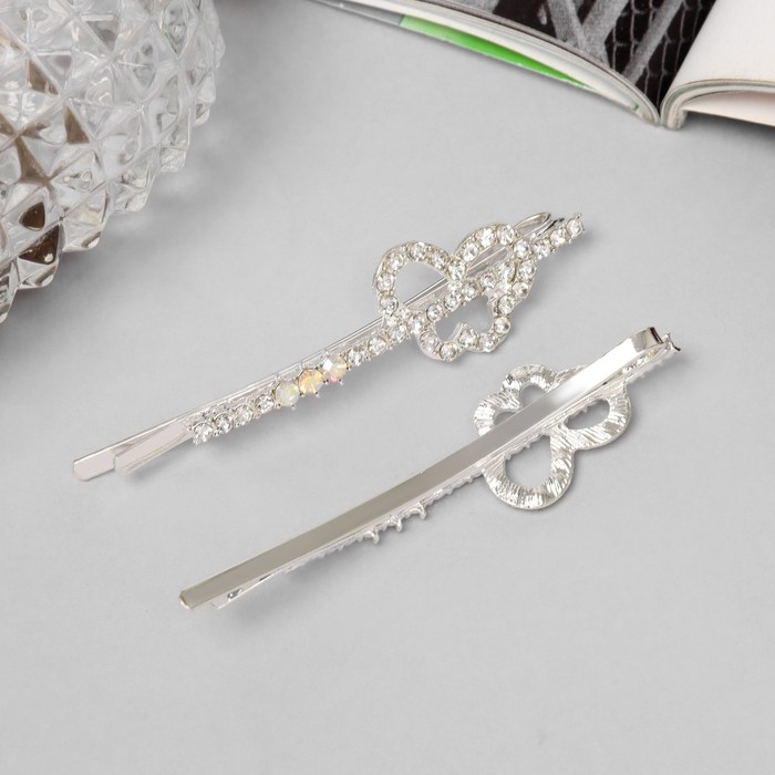 Невидимка для волос "Эбба" (набор 2 шт) бабочка, 6 см, серебро