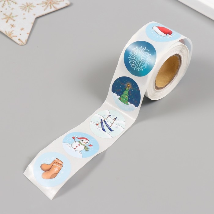 Наклейка бумага Наклейка бумага "Снеговик" d=2,5 см 252 шт в рулоне