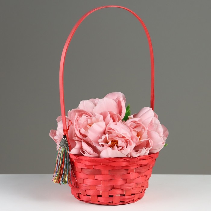 Корзина плетеная, D19 х 9 х 32 см, розовая, бамбук Корзина плетеная, D19 х 9 х 32 см, розовая, бамбук