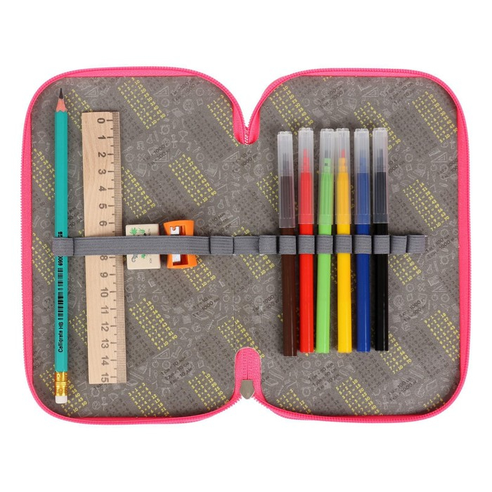 Пенал 2 секции, 125 х 205 мм, с наполнением 23 предмета, Calligrata Пенал 2 секции, 125 х 205 мм, с наполнением 23 предмета, Calligrata "Единорог" ламинированный картон, 30П26/2/set