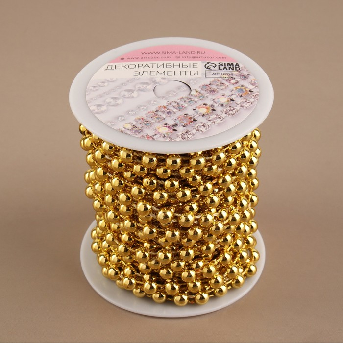 Бусы на нитях, плоские, 6 мм, 9 ± 1 м, цвет золотой Бусы на нитях, плоские, 6 мм, 9 ± 1 м, цвет золотой