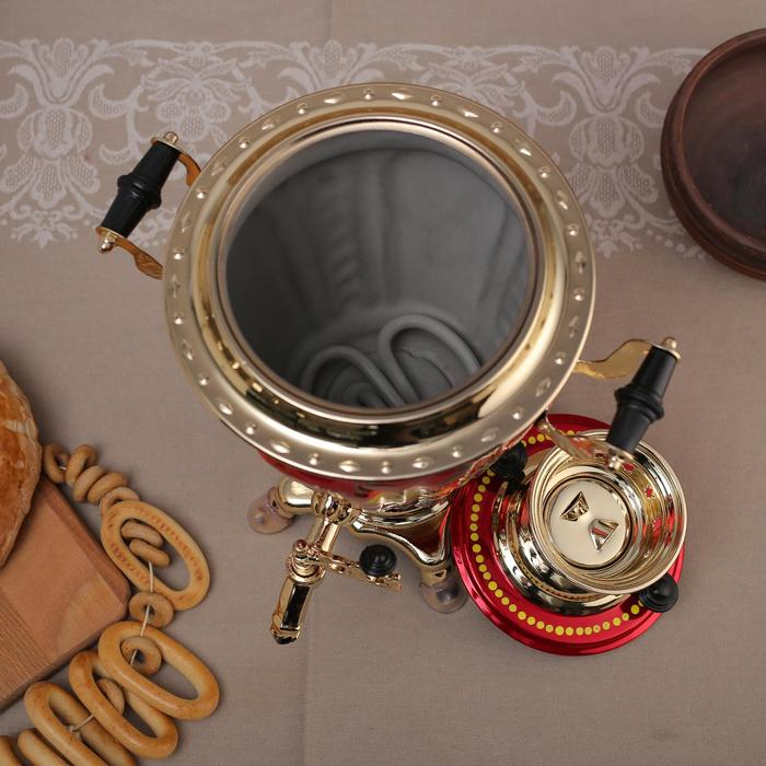 Самовар «Жостово на красном», рюмка, 3 л, электрический Самовар «Жостово на красном», рюмка, 3 л, электрический