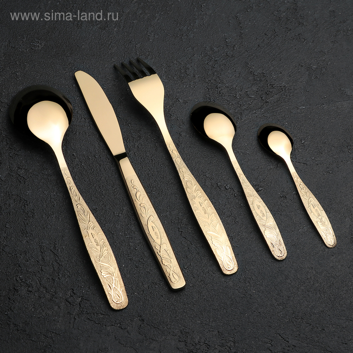 Набор столовый &laquo;Уралочка&raquo;, 30 предметов, с полным декоративным покрытием, декоративная коробка, цвет золотой