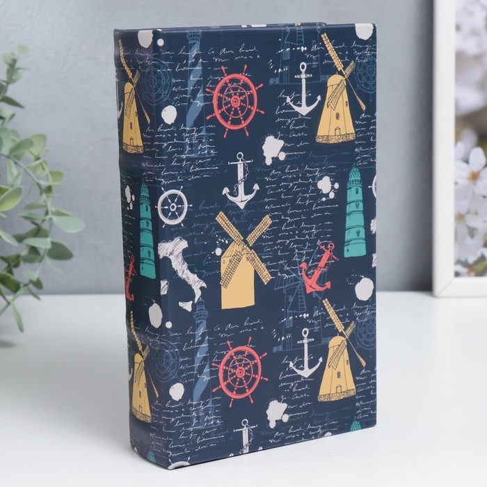 Сейф-книга дерево кожзам  Сейф-книга дерево кожзам "Мельницы, штурвалы и якоря" 21х13х5 см