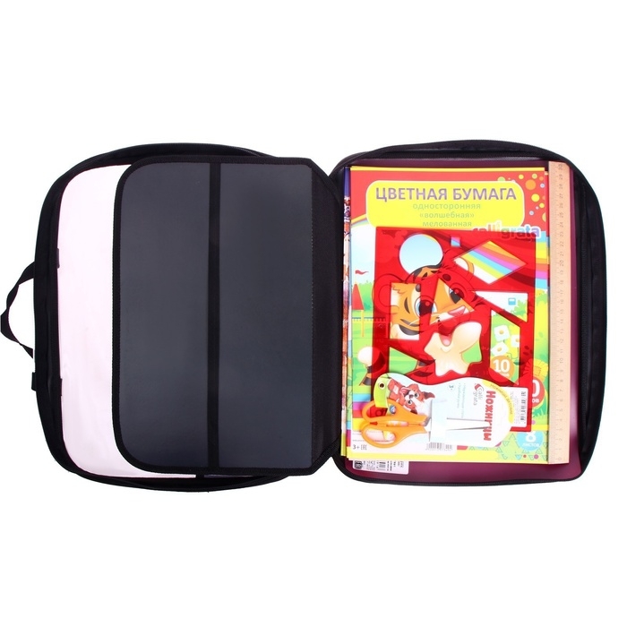 Папка для труда А4, 335 х 260 х 60 мм, с ручками, текстиль, ПВХ, с наполнением 13 предметов, Calligrata, ПТР-111, "Тачка"