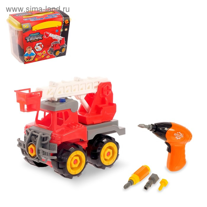 Конструктор винтовой «Пожарная машина», 18 деталей, с электрическим шуруповёртом Конструктор винтовой «Пожарная машина», 18 деталей, с электрическим шуруповёртом