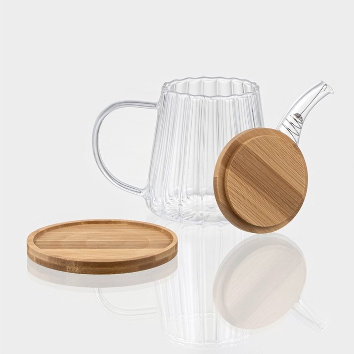 Чайник заварочный стеклянный с бамбуковой крышкой и металлическим фильтром BellaTenero «Эко», 550 мл, 19×11×12,5 см Чайник заварочный стеклянный с бамбуковой крышкой и металлическим фильтром BellaTenero «Эко», 550 мл, 19×11×12,5 см