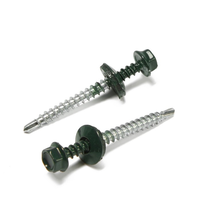 Саморезы кровельные 4,8х50 мм, RAL6005 цвет зеленый, 150 шт. Саморезы кровельные 4,8х50 мм, RAL6005 цвет зеленый, 150 шт.