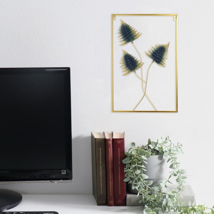 Панно интерьерное металл  Панно интерьерное металл "Листья папоротника" сине-золотые 1х39,5х60 см