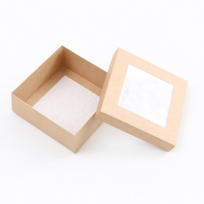 Коробка складная, крышка-дно, с окном, крафтовая, 12 х 12 х 5 см Коробка складная, крышка-дно, с окном, крафтовая, 12 х 12 х 5 см