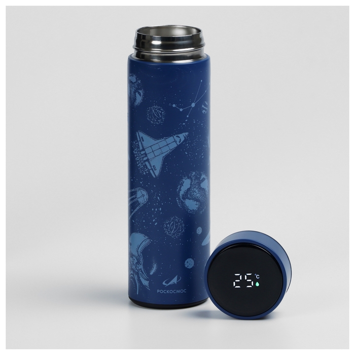 Термос с термометром РОСКОСМОС х ONLYTOP, 500 мл, цвет синий Термос с термометром РОСКОСМОС х ONLYTOP, 500 мл, цвет синий